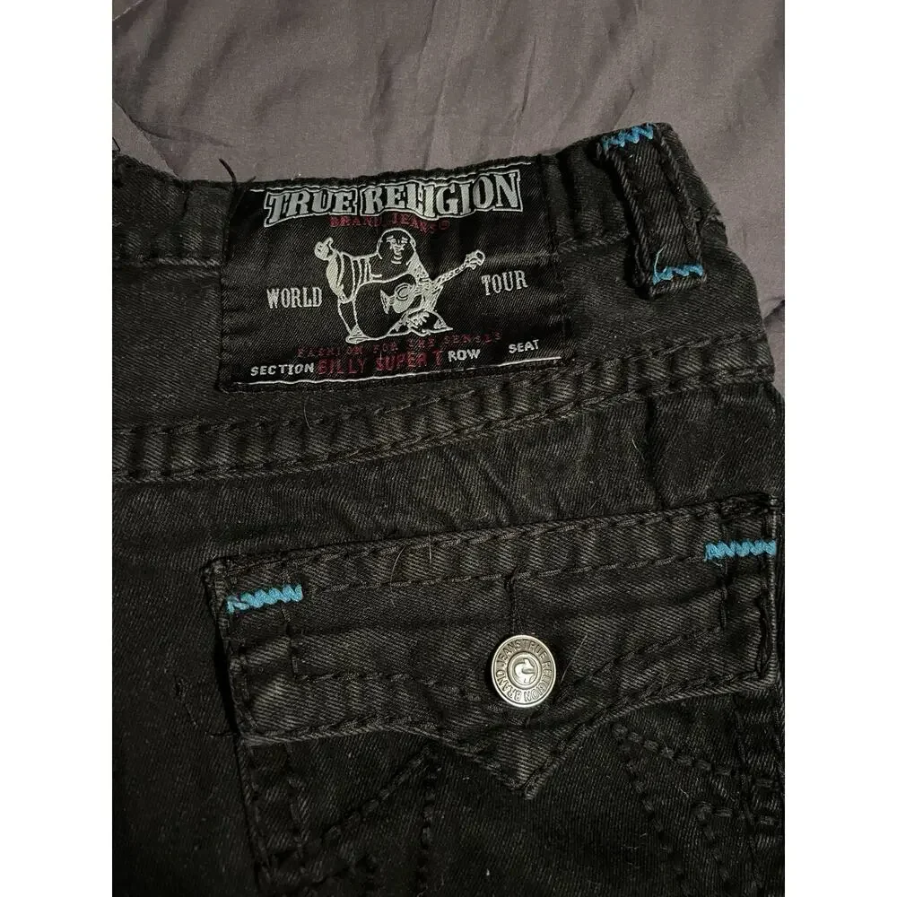VINTAGE True Religion Black jeans 34x32 with Blue stitch (0037)